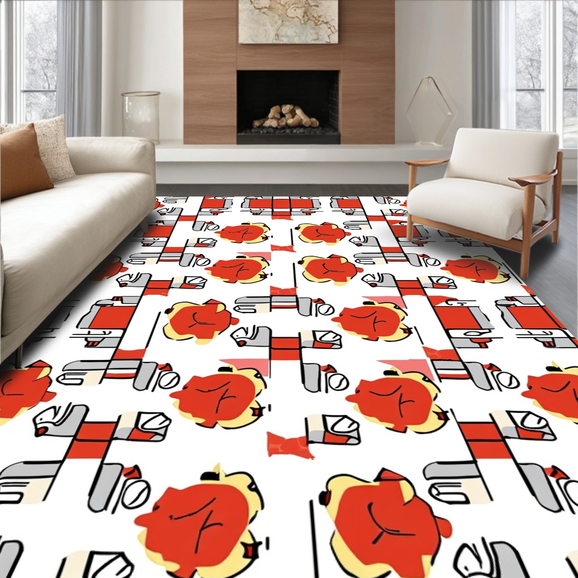Red And Yellow Geometric Abstract Rug