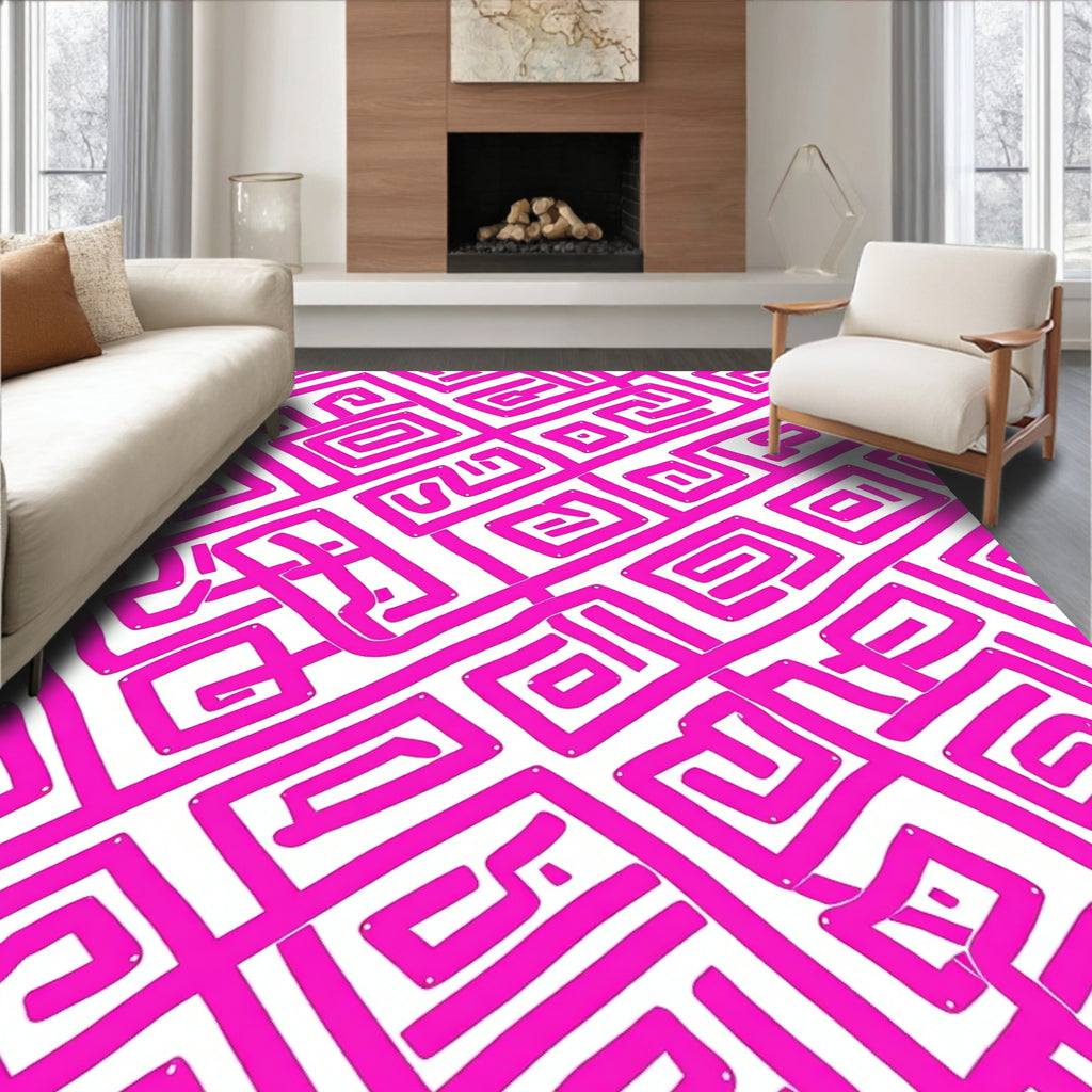 Bold Pink Geometric Line Art Pattern Rug