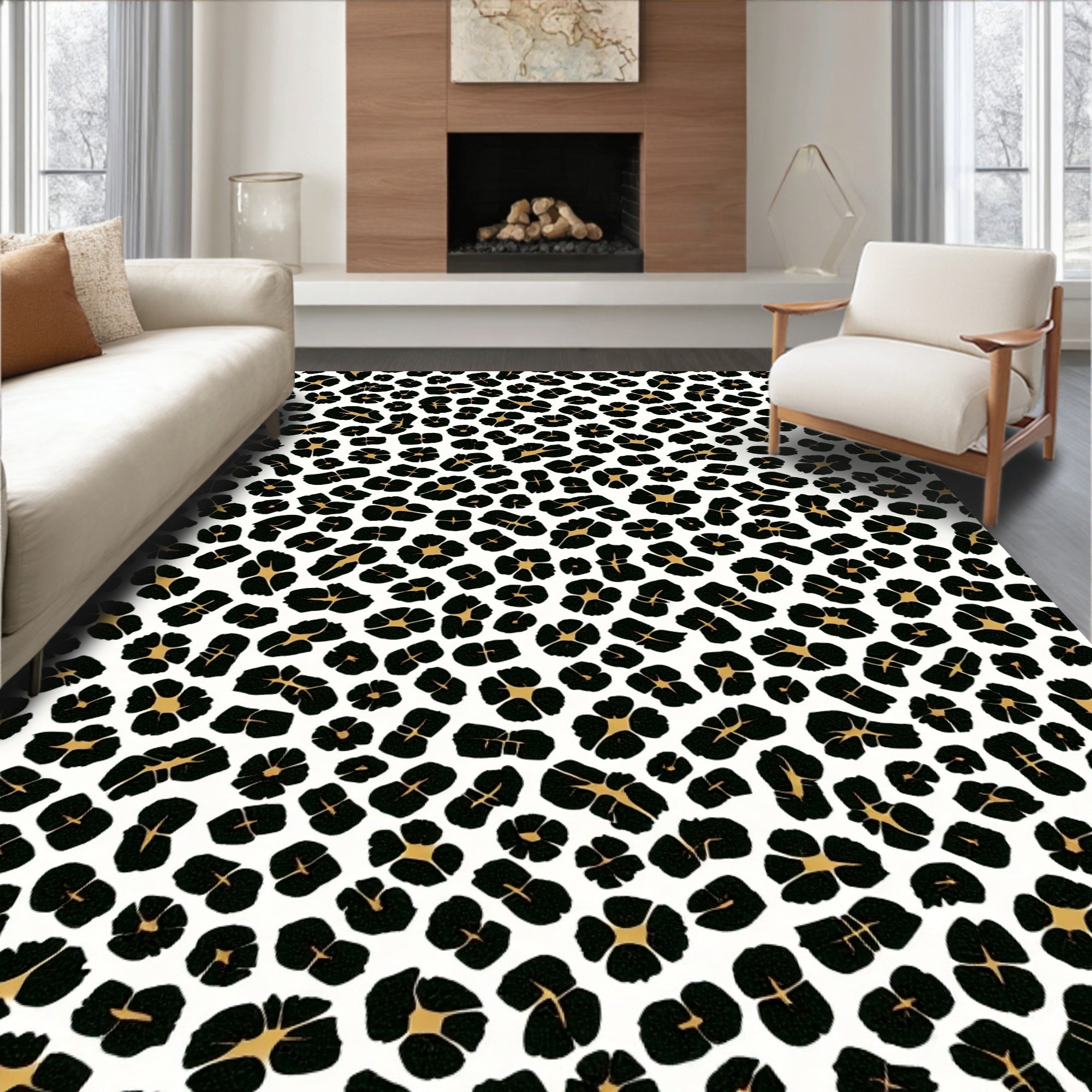 Bold Black Gold Animal Print Rug