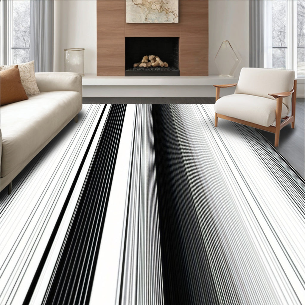 Fading Black White Vertical Stripe Rug