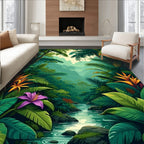 Vibrant Tropical Floral Jungle Scene Rug