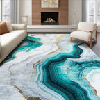 Abstract Teal Gold Swirl Pattern Rug