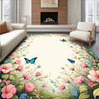Vibrant Butterfly Floral Garden Pattern Rug