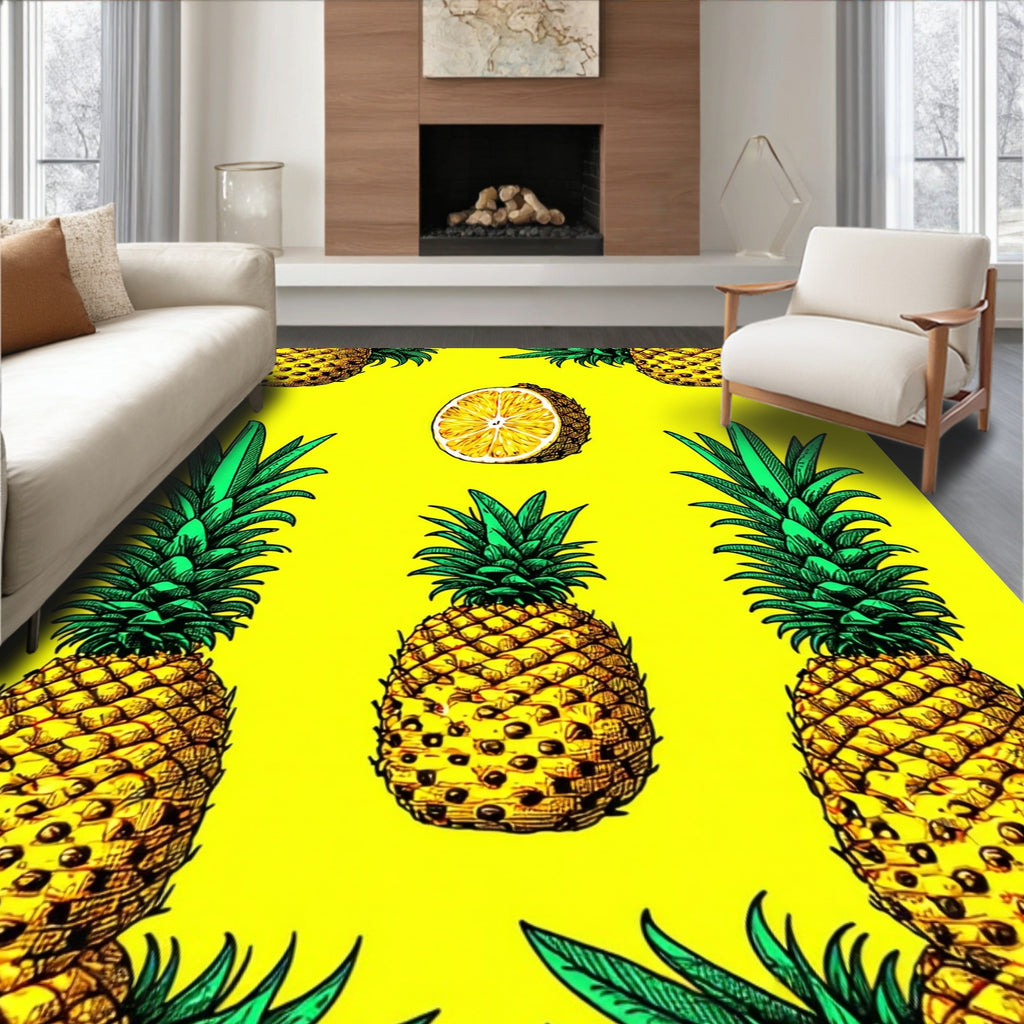 Yellow Pineapple and Citrus Slice Pattern Rug