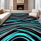 Bright Cyan Abstract Wavy Pattern Rug
