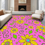 Vibrant Yellow Pink Flower Garden Rug