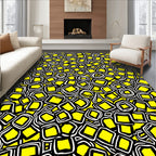 Abstract Yellow Square Pattern Rug