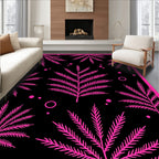 Bold Hot Pink Palm Leaves on Black Rug