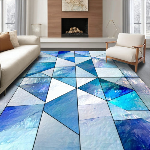 Abstract Geometric Blue Ice Pattern Rug