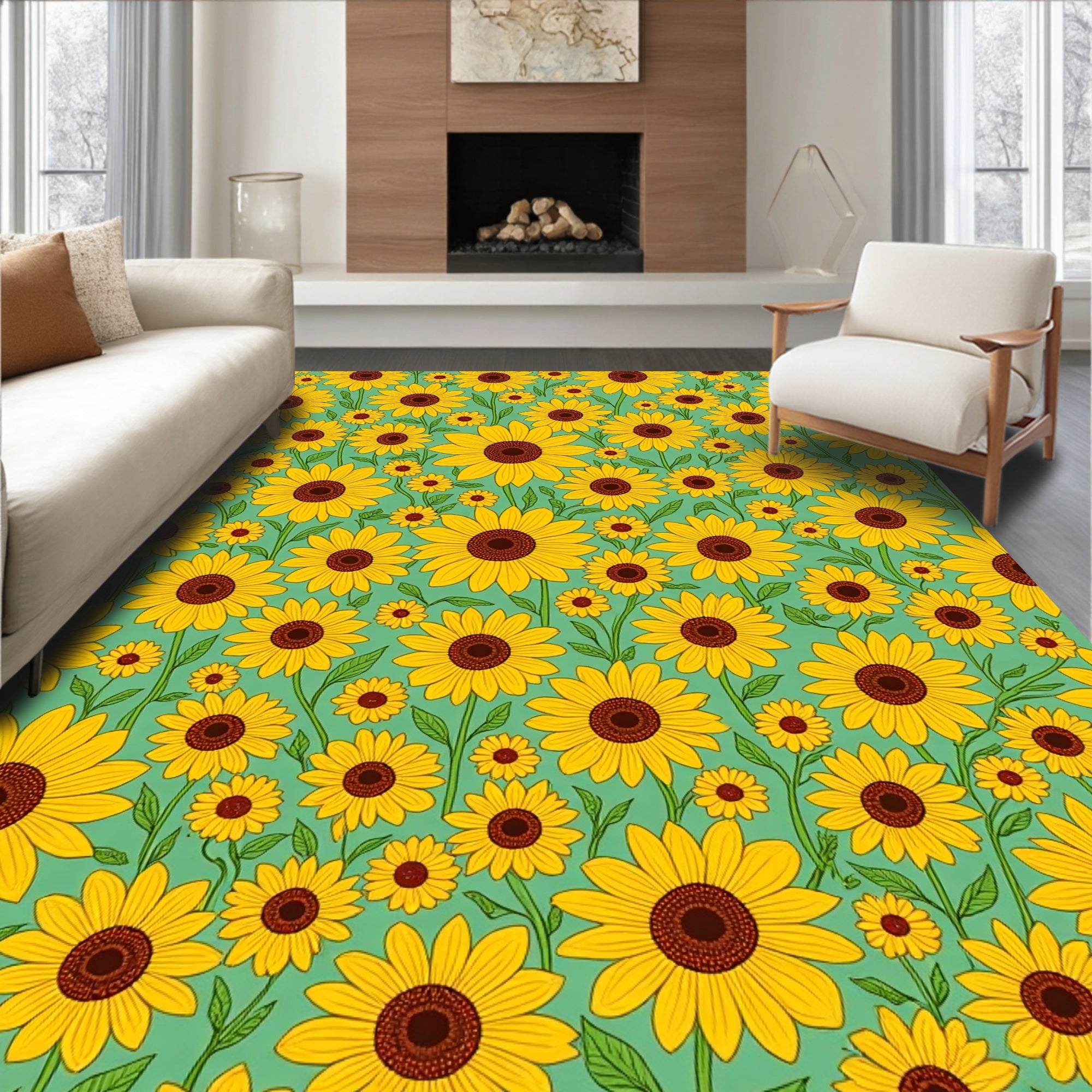 Bold Yellow Sunflower Pattern Rug