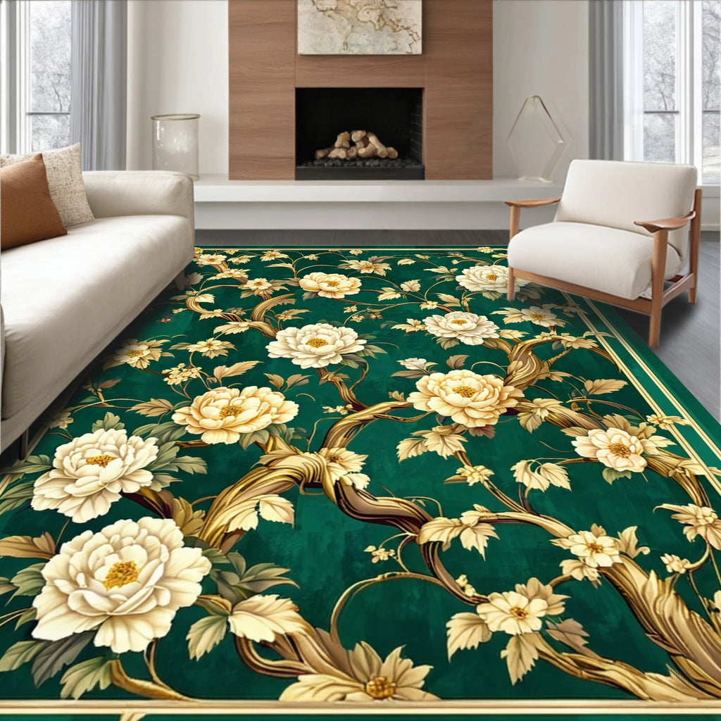 Emerald Floral Vine Pattern Rug