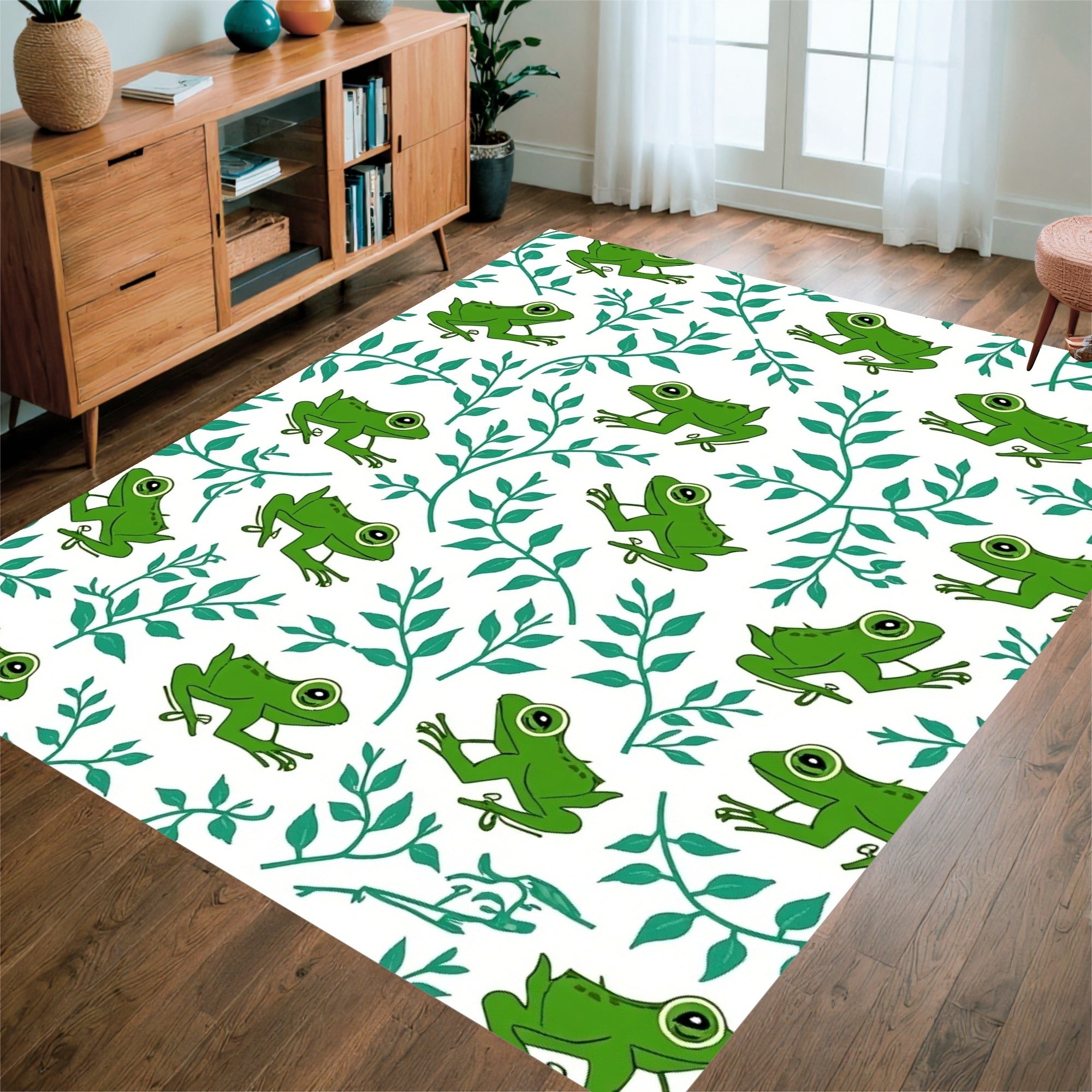 Green Frogs Leafy Vines Pattern Rug