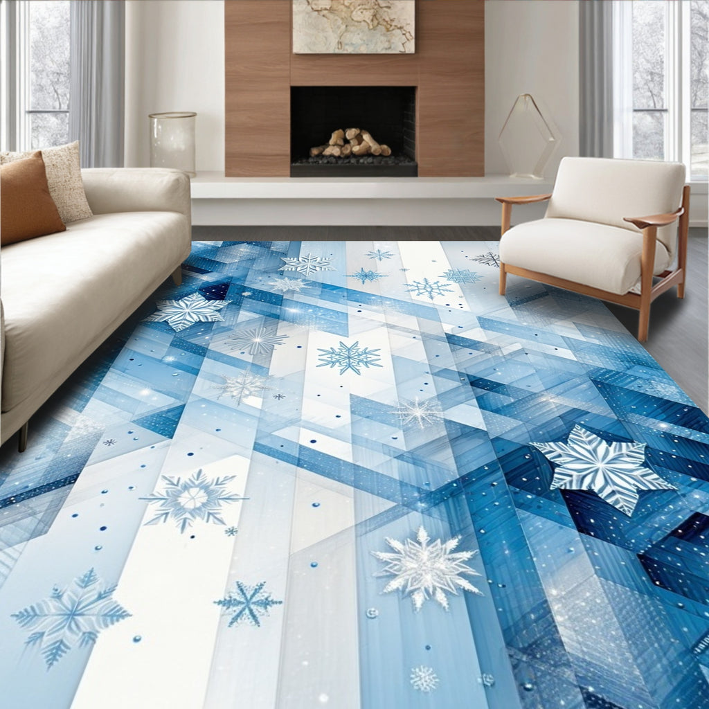 Winter Snowflake Geometric Pattern Rug