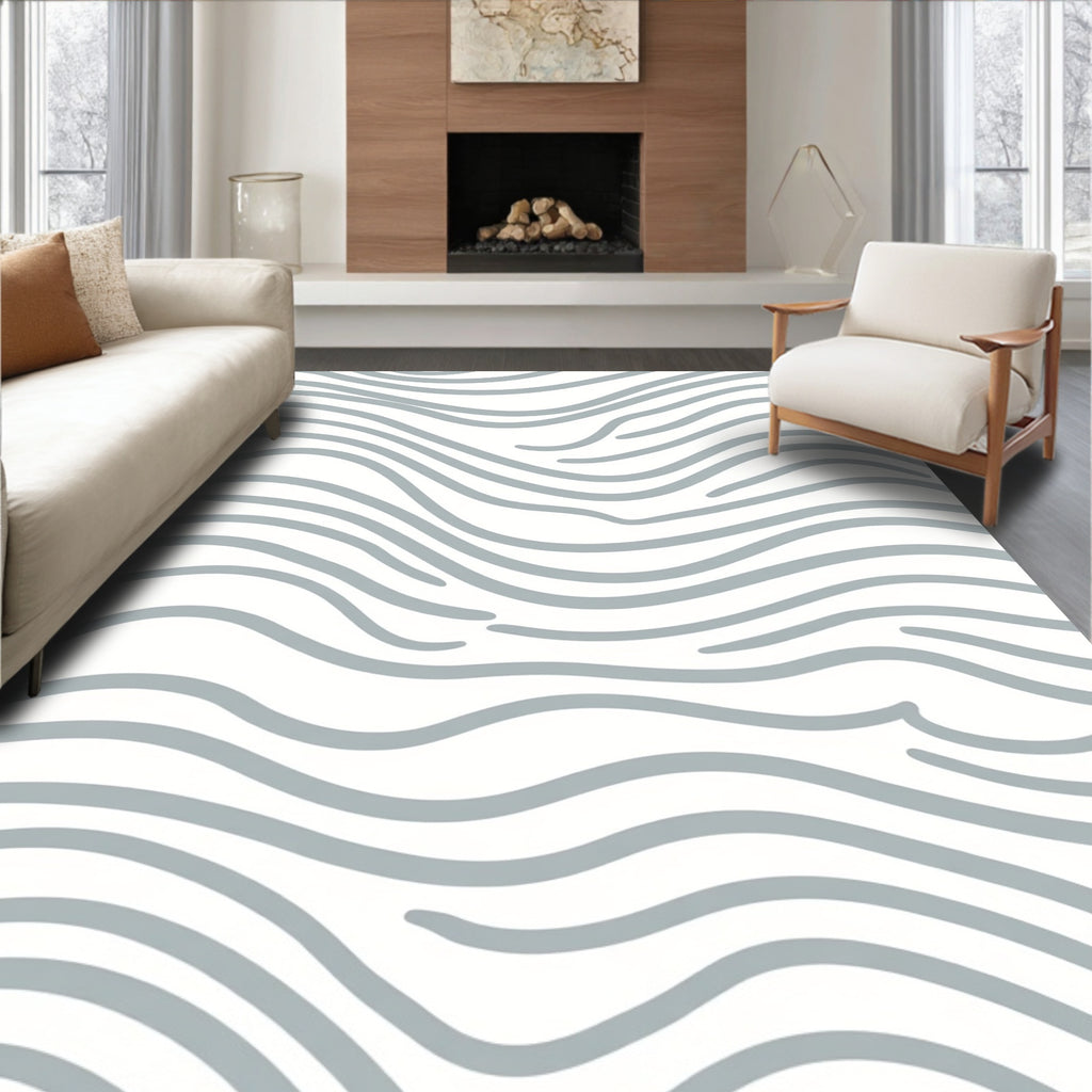 Serene Gray Wavy Abstract Rug