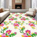 Vibrant Pink Yellow Floral Pattern Rug