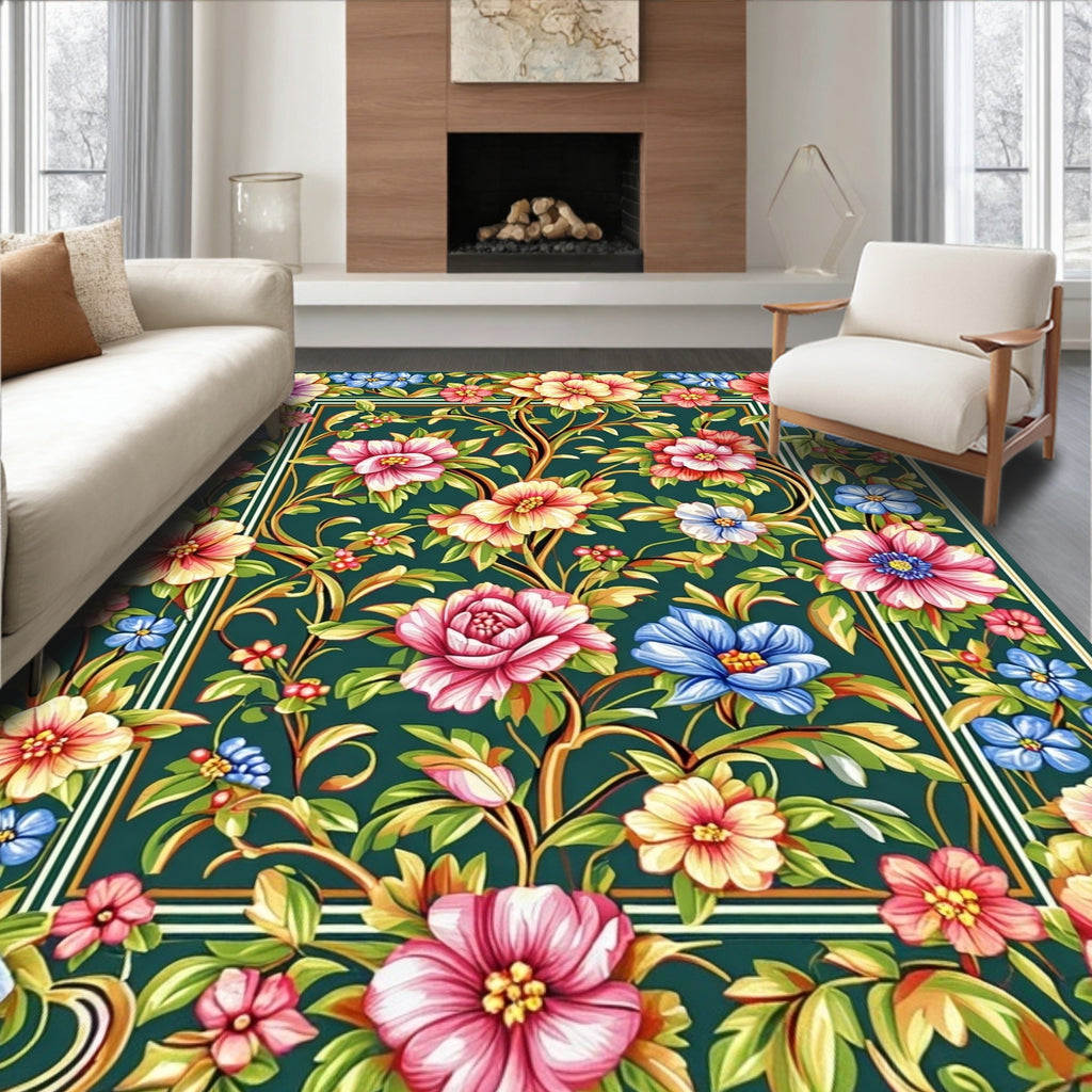 Vibrant Floral Garden Pattern Rug