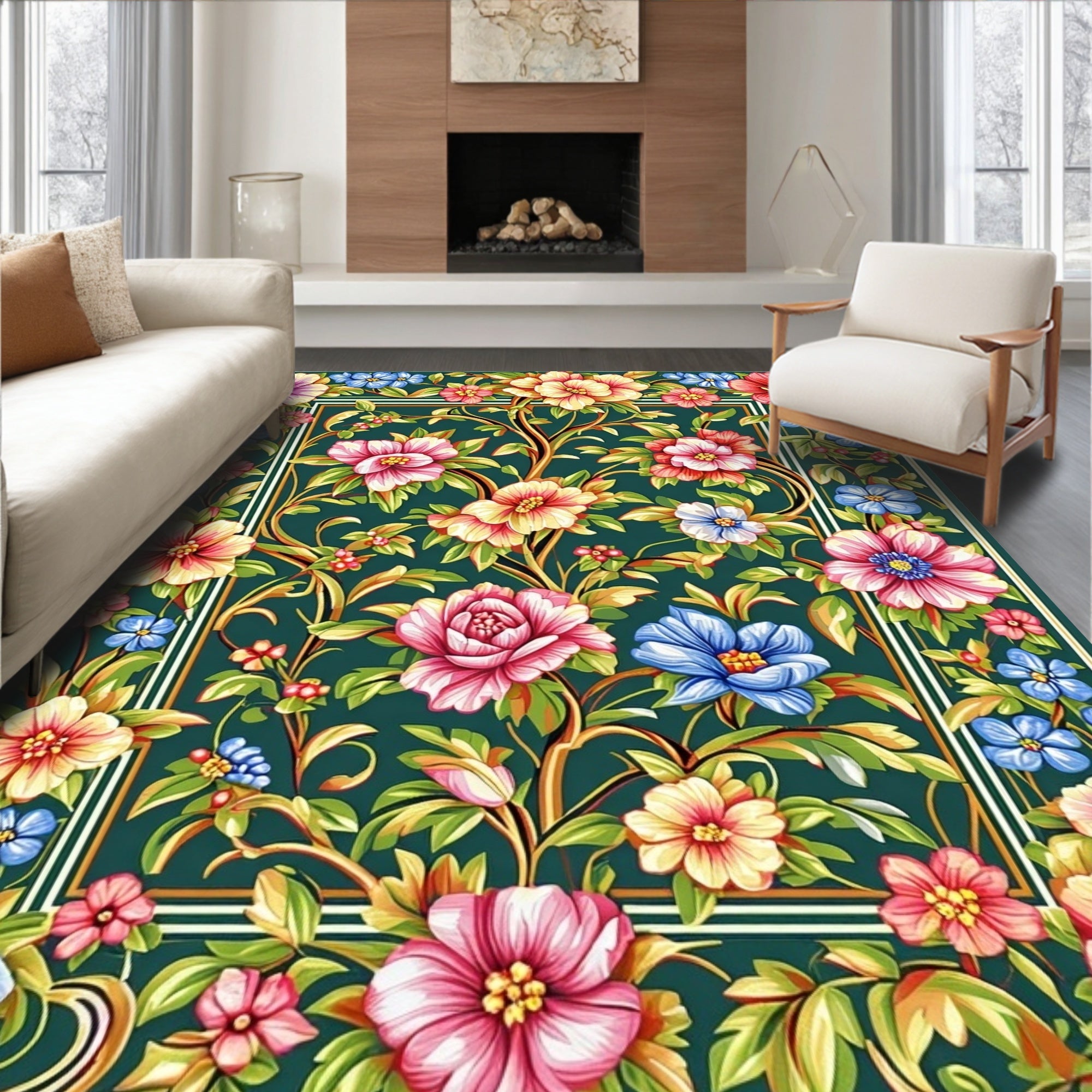 Vibrant Floral Garden Pattern Rug