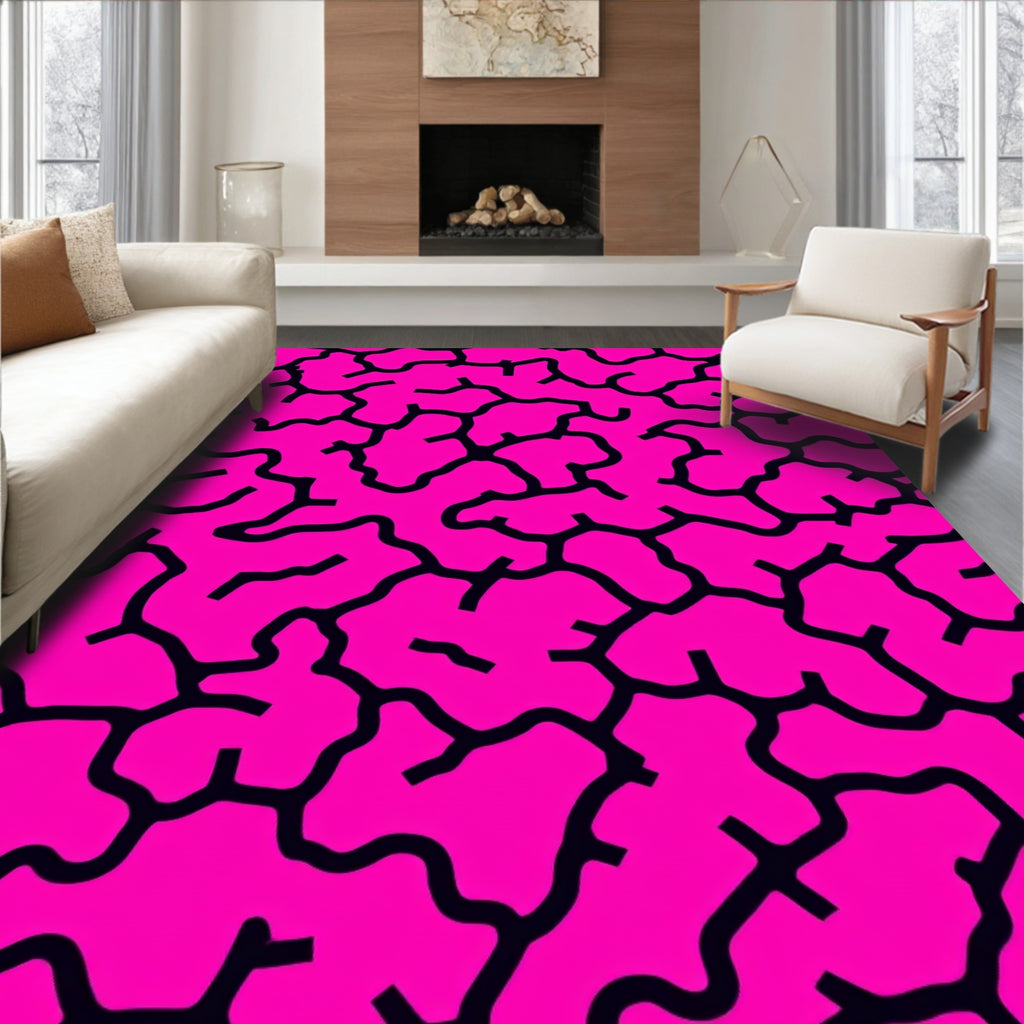 Vibrant Pink Black Network Pattern Rug