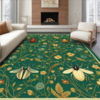 Emerald Green Floral Insect Pattern Rug