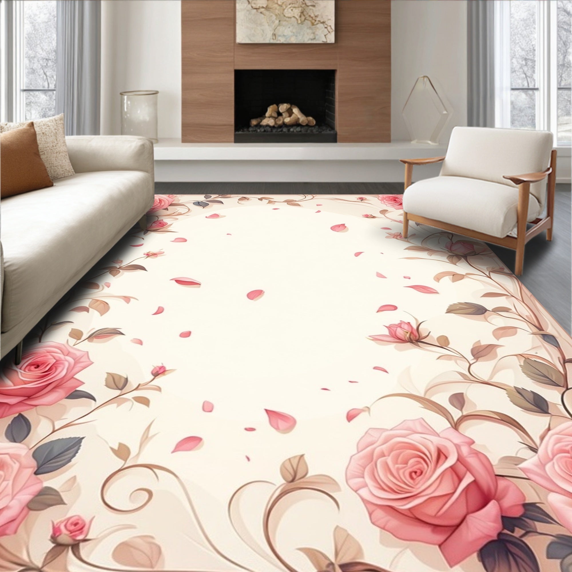 Pink Rose Vine Border Rug