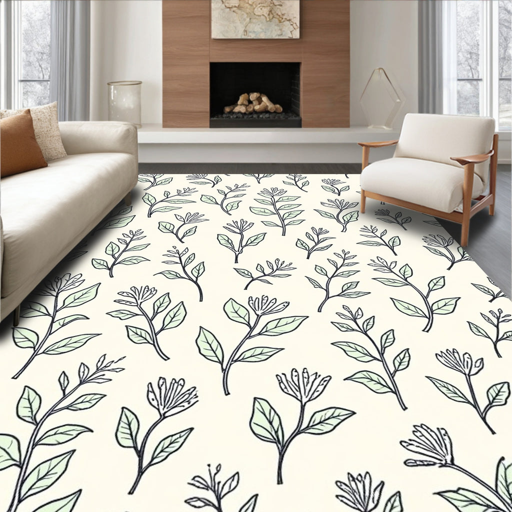 Botanical Leaves Stems Floral Design Rug