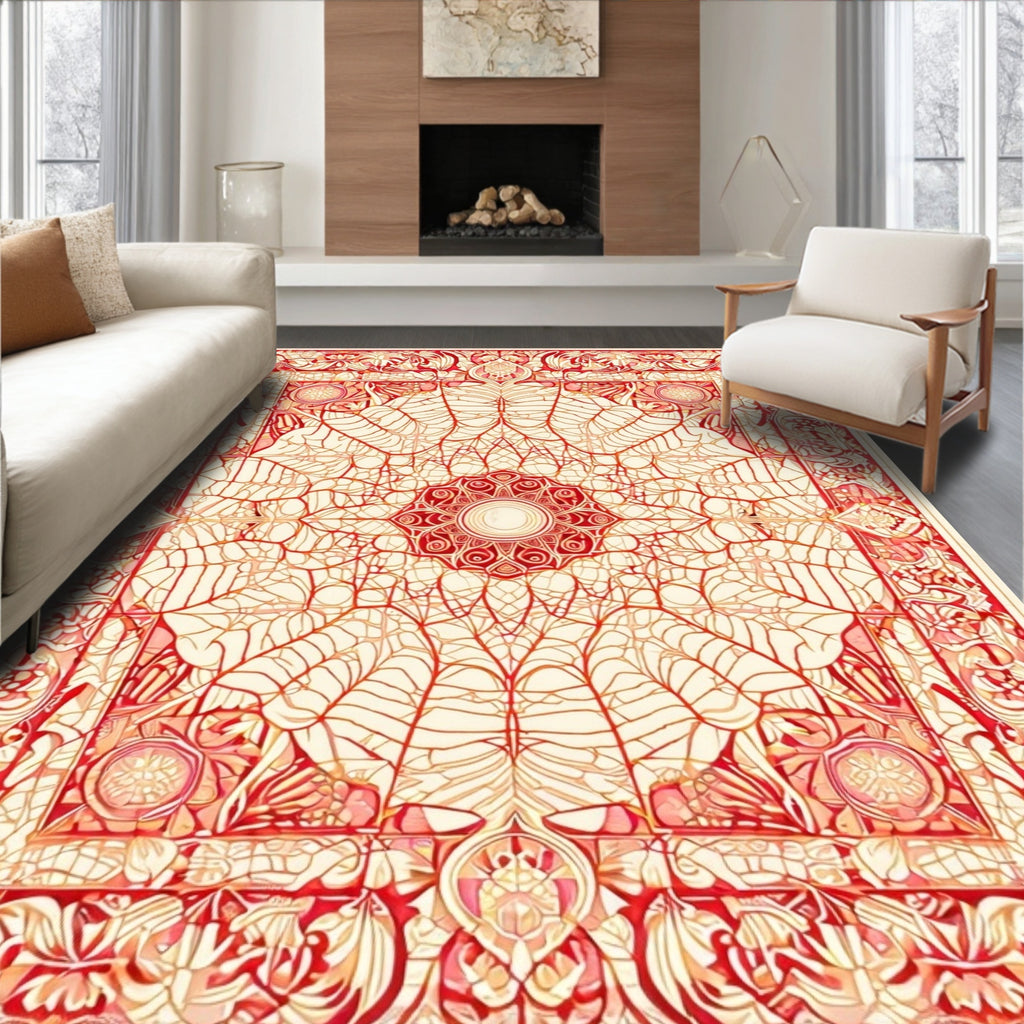 Red Abstract Floral Mandala Design Rug