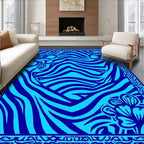 Bold Blue Floral Zebra Stripes Design Rug