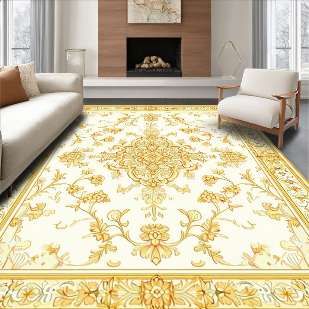 Traditional Gold Floral Medallion Rug
