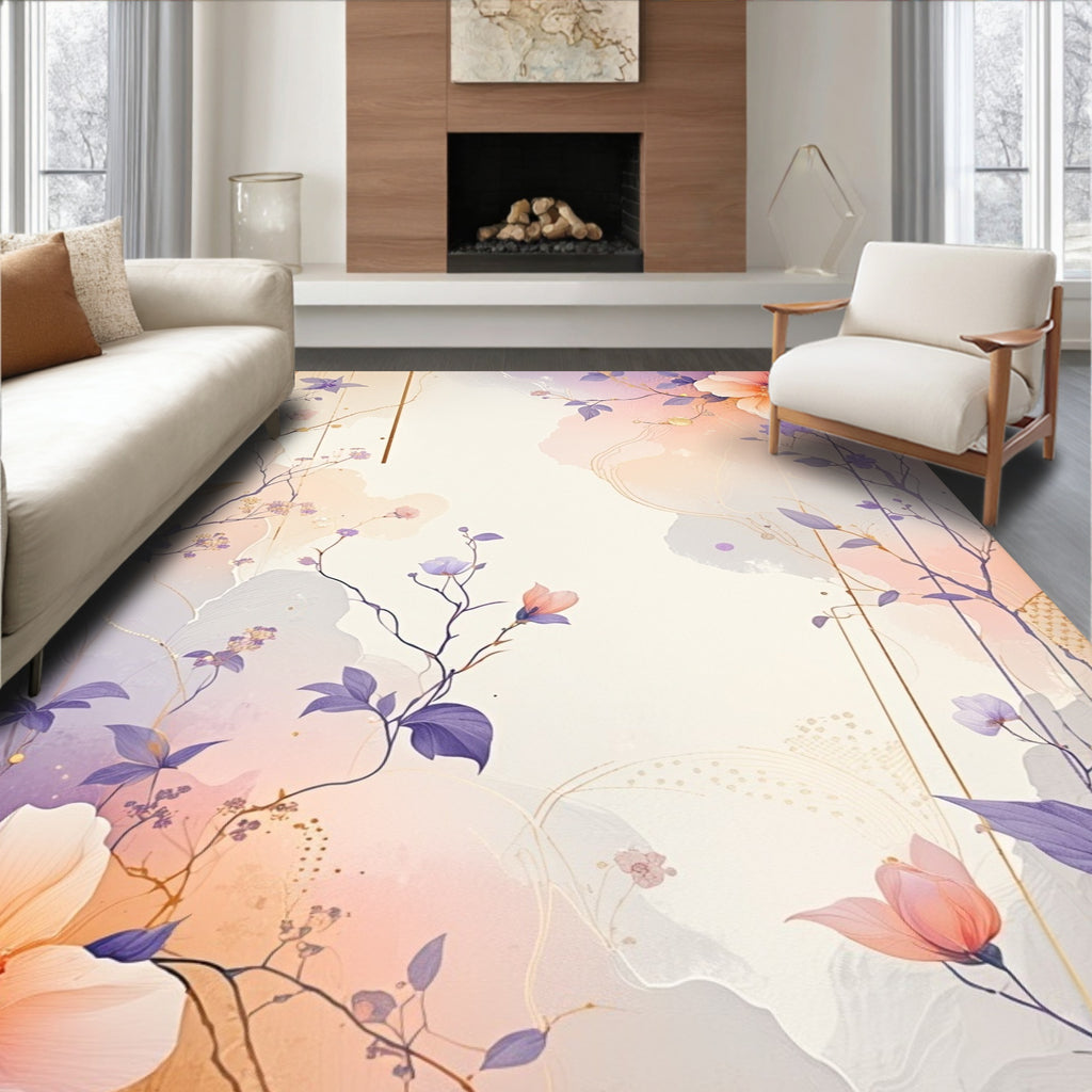 Pastel Floral Vine Watercolor Rug