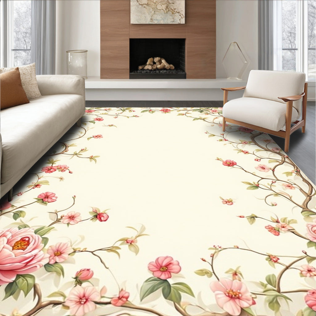 Pink Blossom Vine Pattern Rug