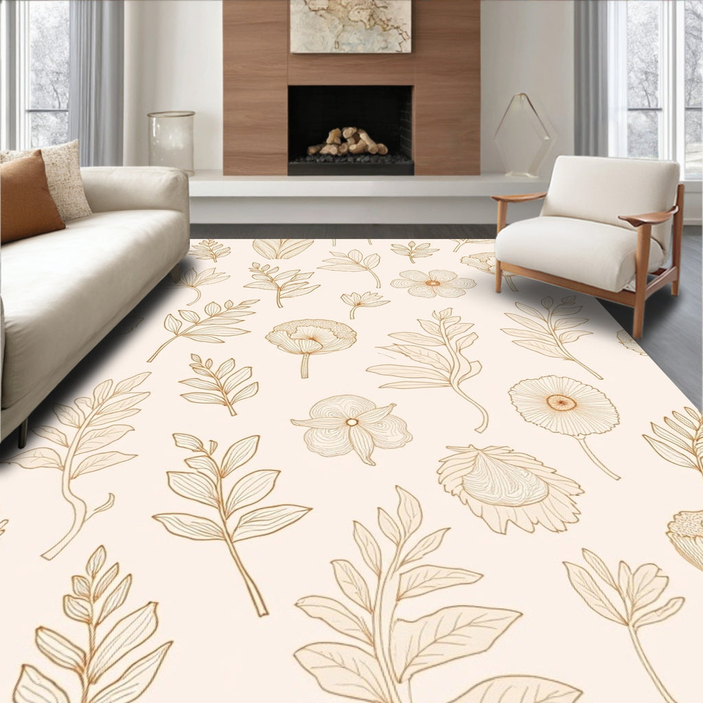 Delicate Floral Line Art Design Rug
