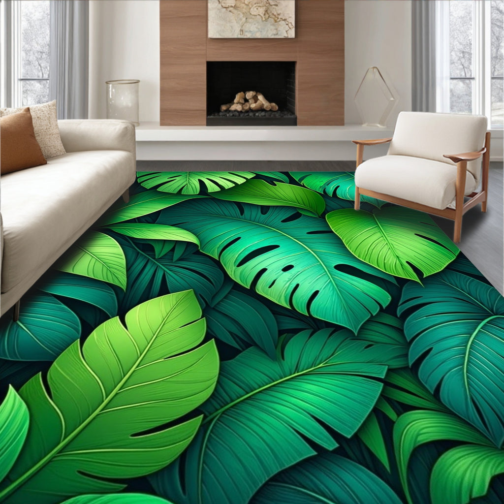 Lush Tropical Leaves Pattern Rug