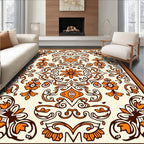 Orange Floral Scrollwork Symmetry Rug