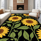 Bold Sunflower Pattern With Green Leaves Rug