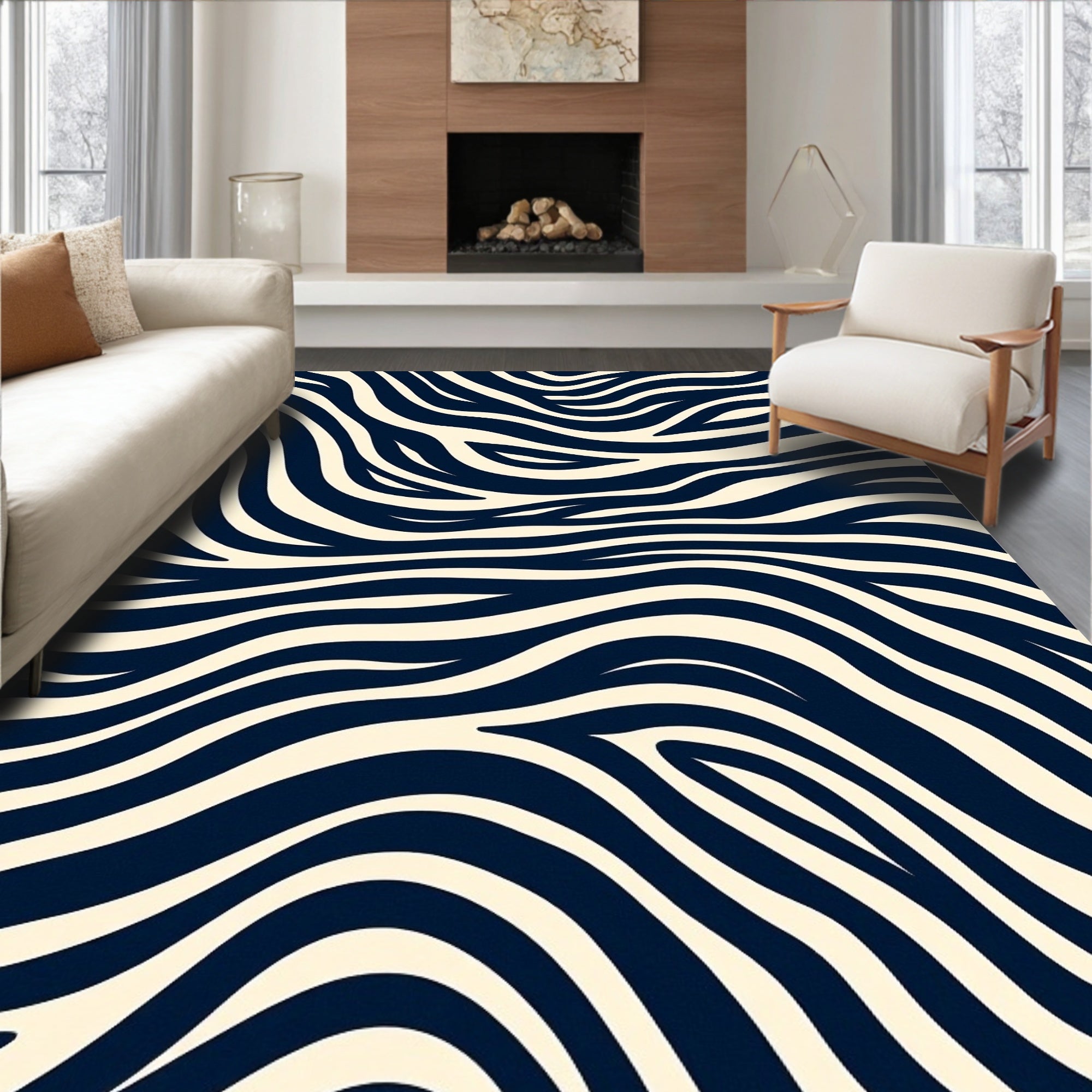 Dark Blue Zebra Style Pattern Rug