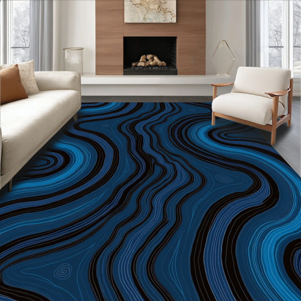 Lined Pattern Rug Deep Blue Wavy Lined Pattern Rug – bauhaus