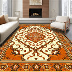 Orange Cream Intricate Floral Pattern Rug