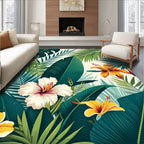 Vibrant Tropical Floral And Leaf Pattern Rug