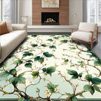 Earthy Green Vine Floral Rug