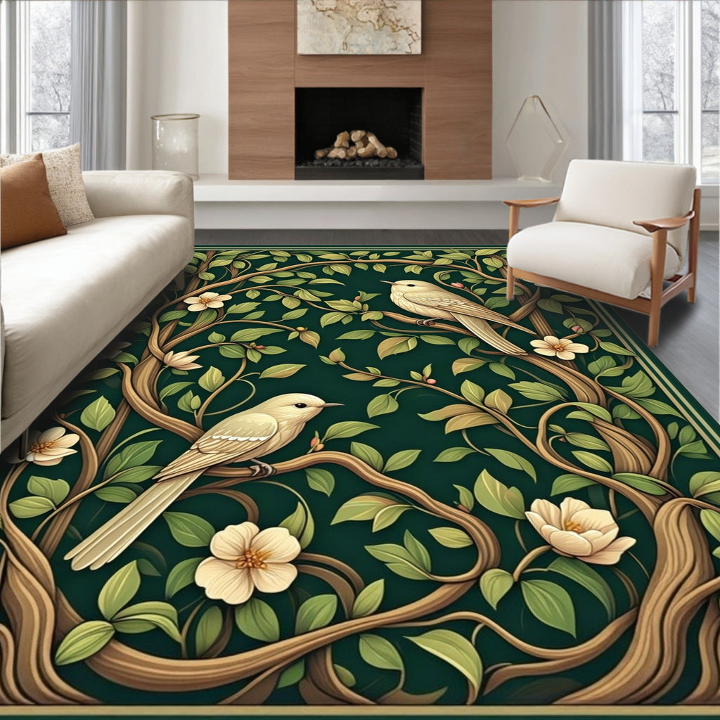 Enchanting Birds Floral Vine Pattern Rug