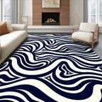 Navy Cream Swirling Organic Waves Rug