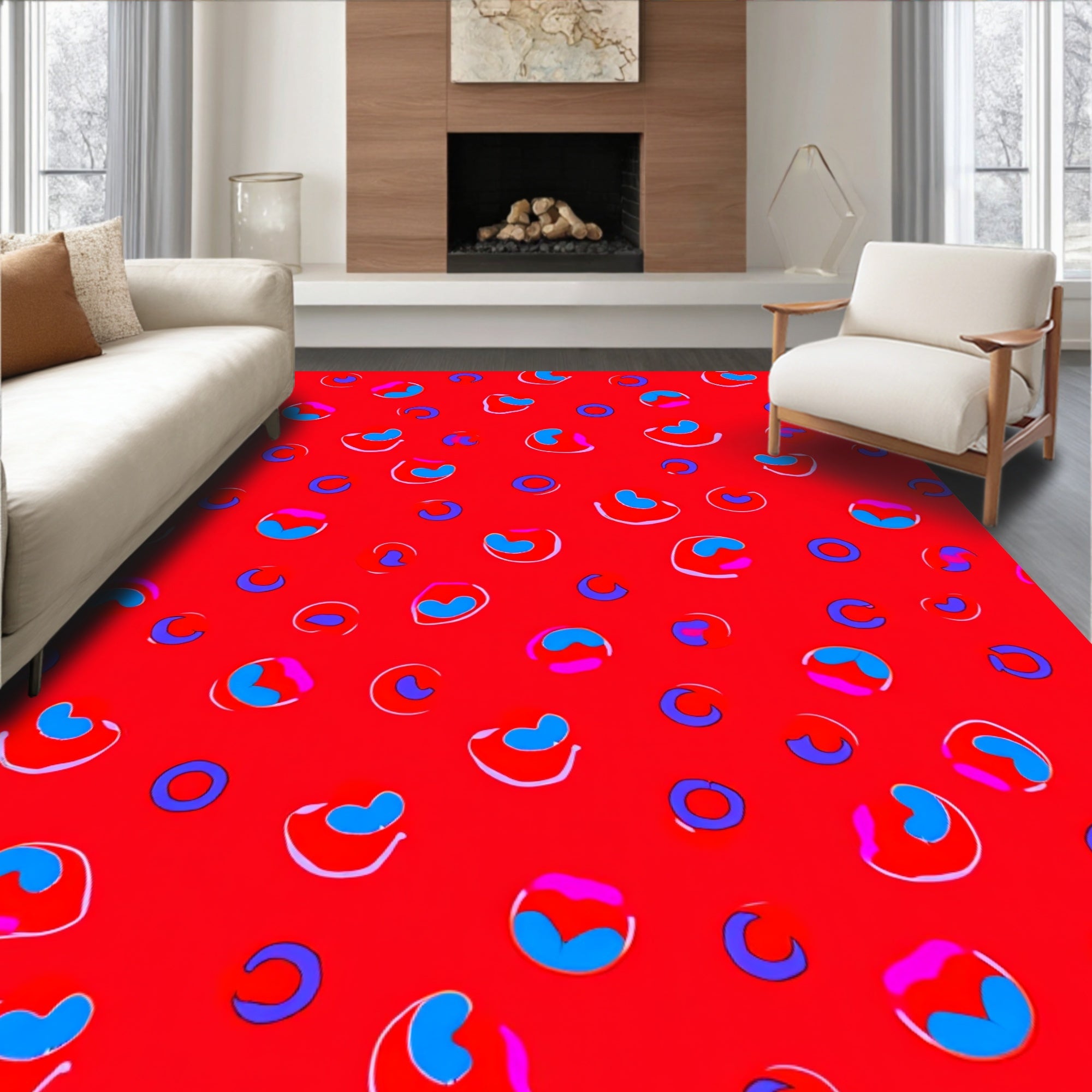 Vibrant Abstract Red Leopard Pattern Rug