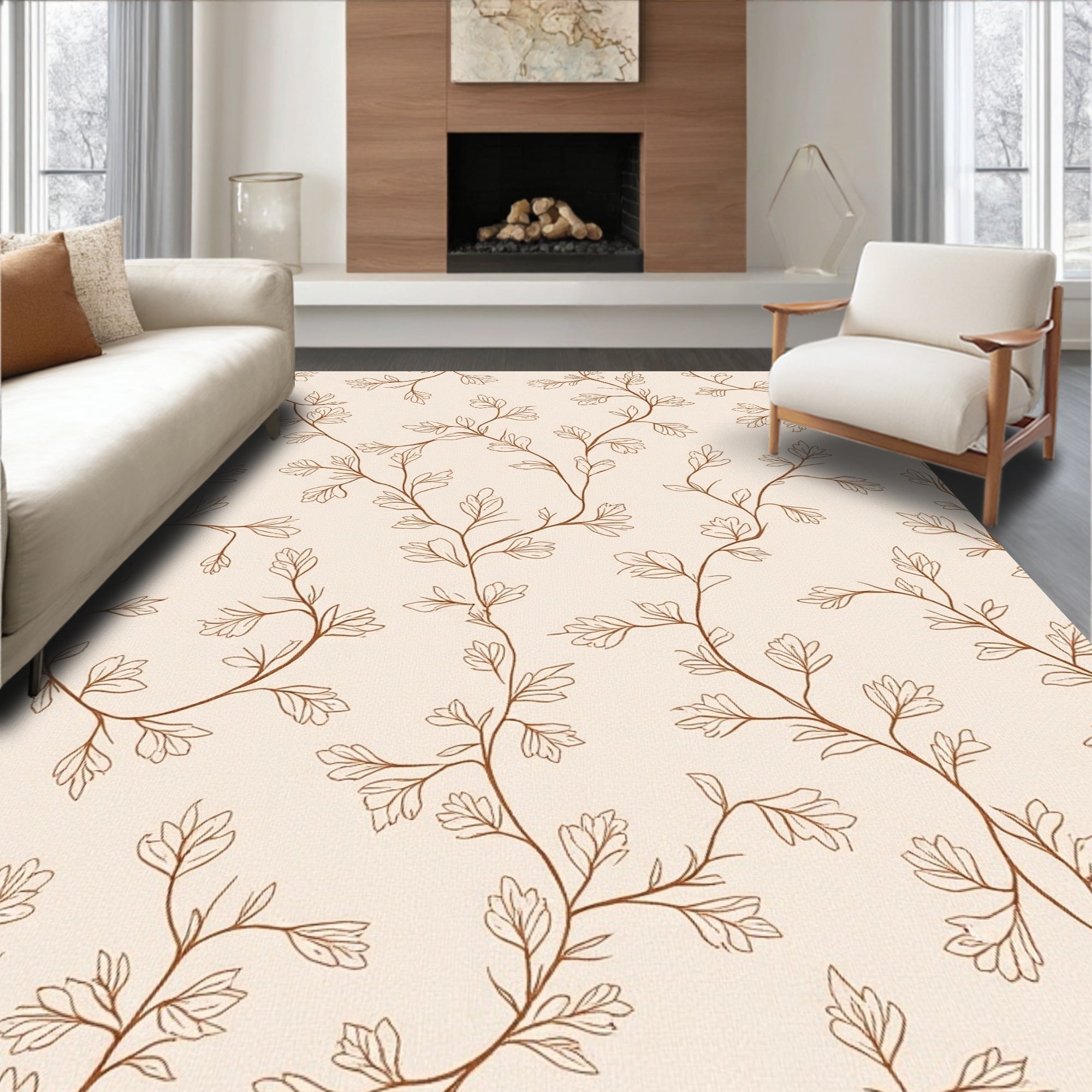Elegant Vine Leaf Sketch Design Rug