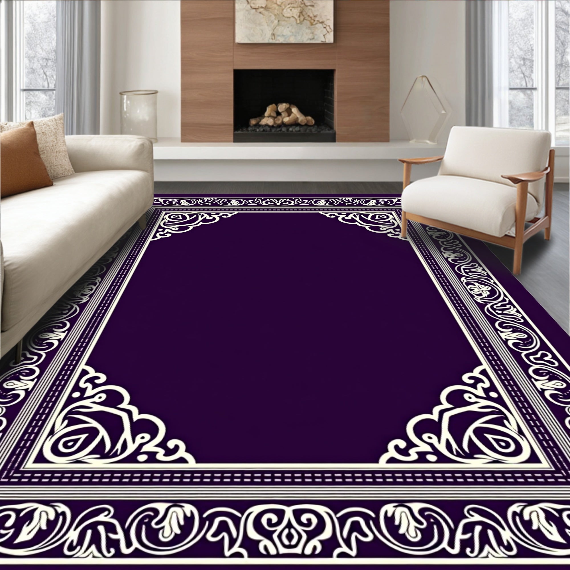 Intricate Floral Border Design Rug