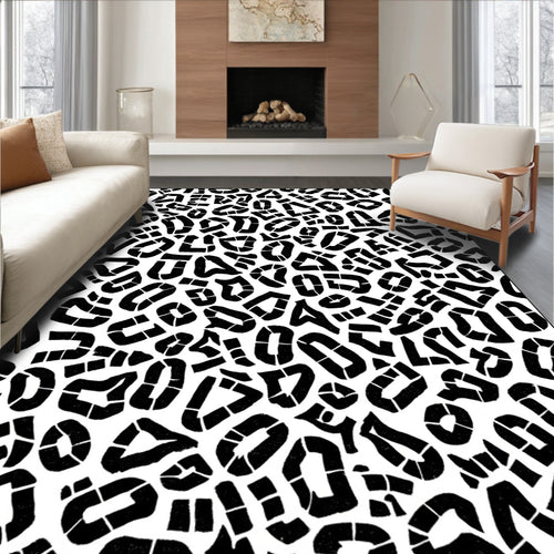 Abstract Black White Cutout Pattern Rug