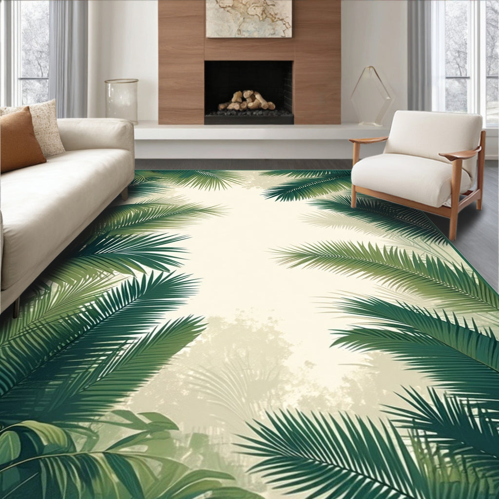 Tropical Jungle Palm Leaf Design Rug