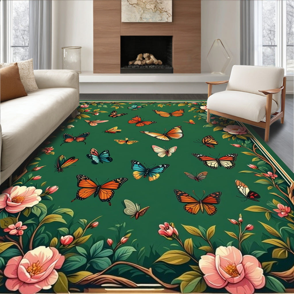 Floral Butterfly Garden Pattern Rug