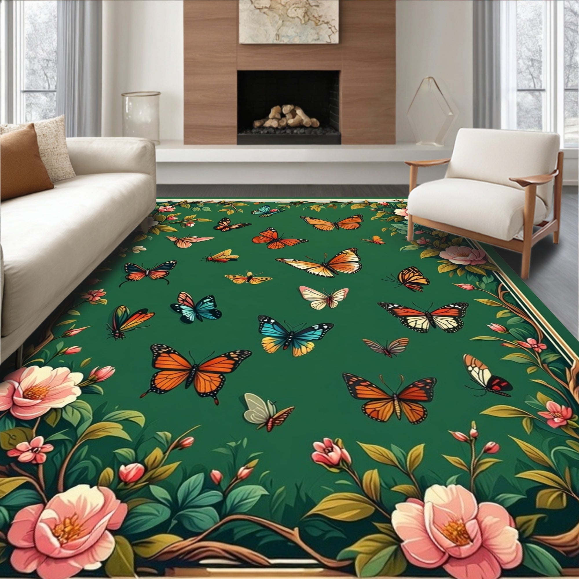 Floral Butterfly Garden Pattern Rug