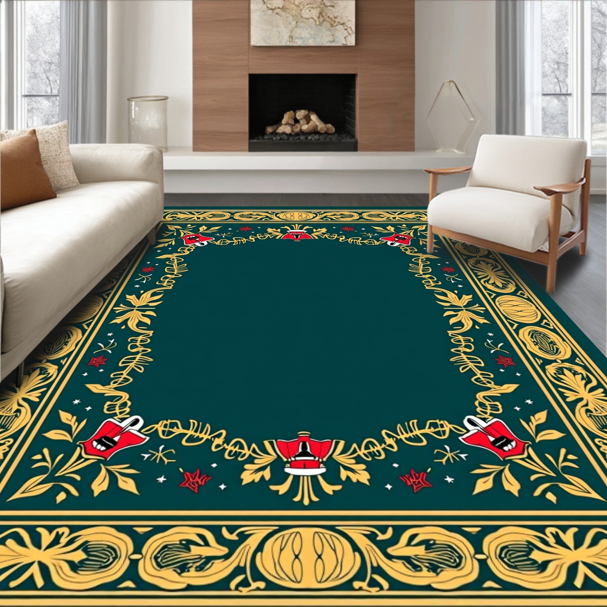 Victorian Gold Red Bell Garland Border Rug
