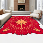 Symmetrical Red Floral Star Pattern Rug